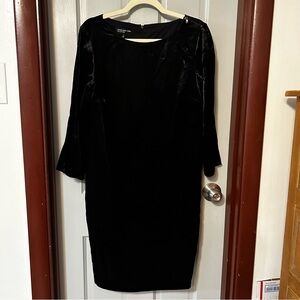 NWT Jones New York Velvet Shift Dress Black Goth LBD Festival Size 8 Long Sleeve